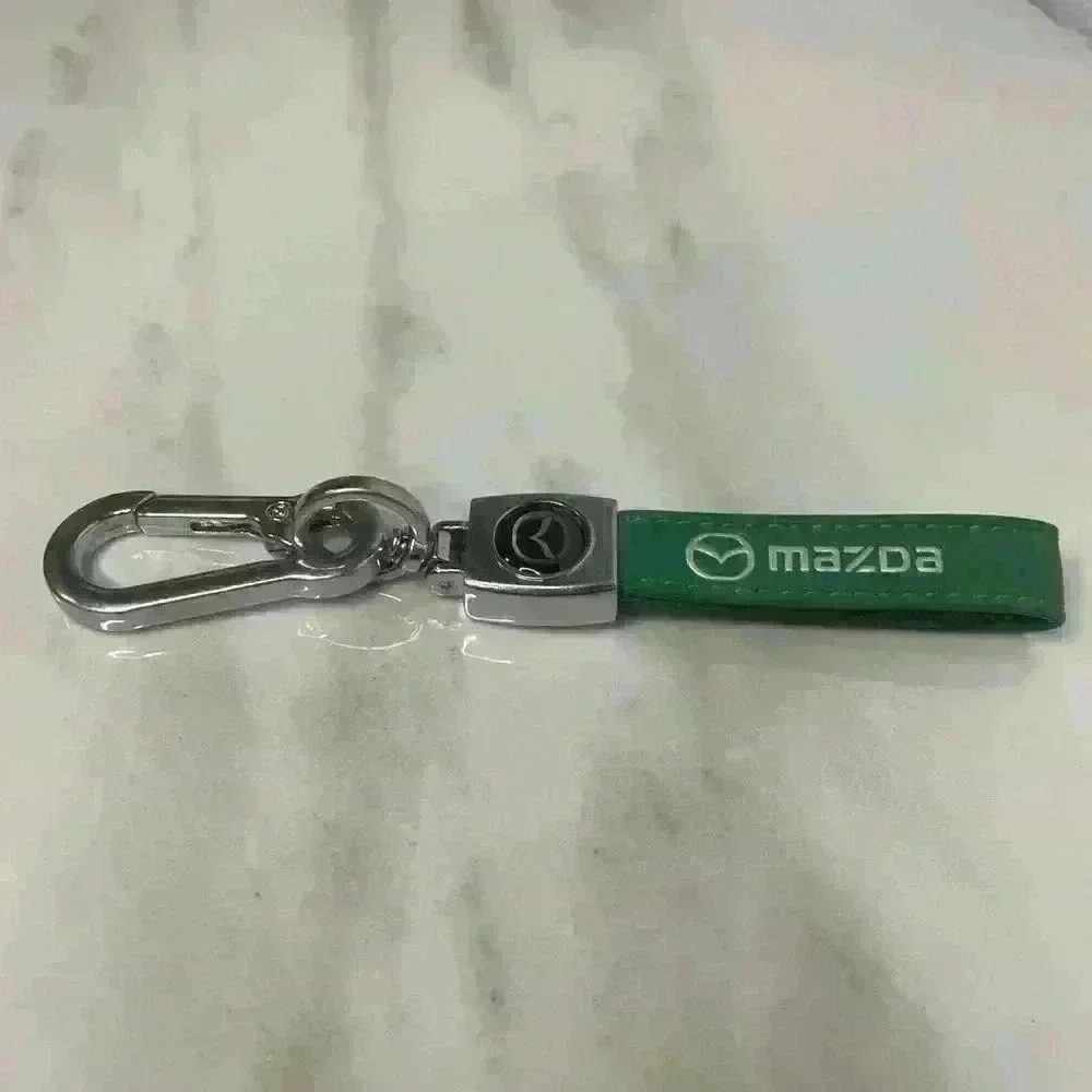 Mazda Genuine Leather Car Keychain Green Silver
